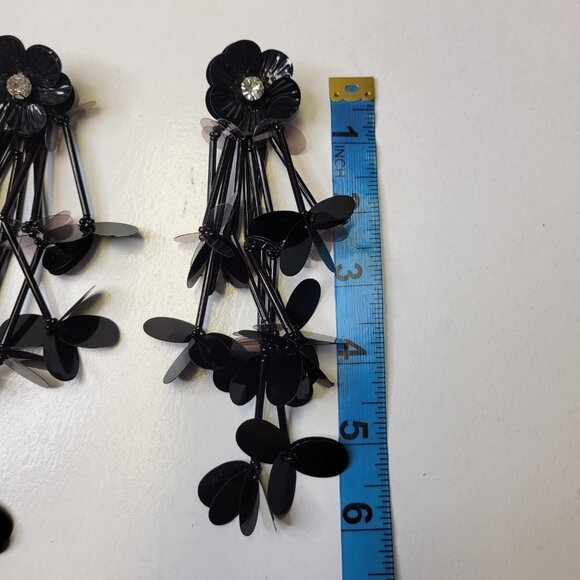 Shoulder Duster Sequin Black Lightweight Earrings - Picture 9 of 9